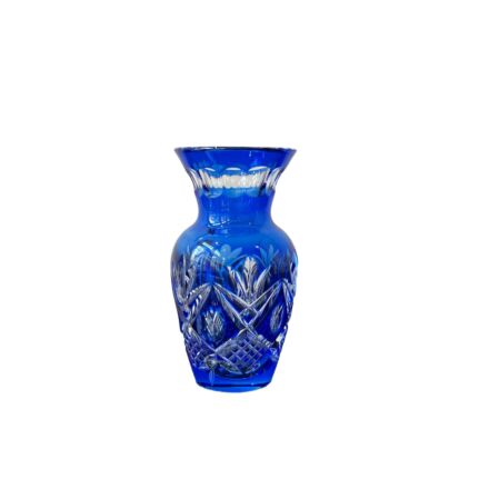 Small Val Saint Lambert vase in blue and clear double cut cristal. 